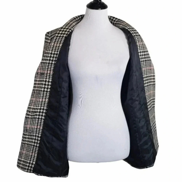 Talbots 14P black/white/red career plaid 4 button blazer Old Money Preppy Y2K - Picture 2 of 5
